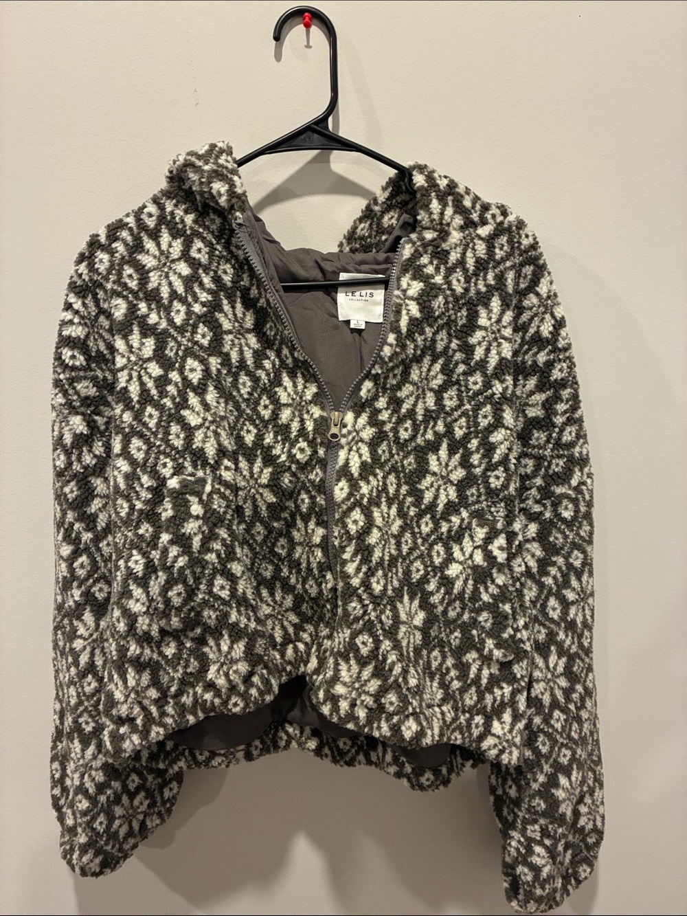 Hooded Zip Shrug in Charcoal and Cream Floral Knit